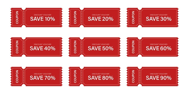 Ícone de voucher de presente definido em estilo plano Ilustração vetorial de desconto em fundo isolado Conceito de negócio de sinal de cupom de promoção