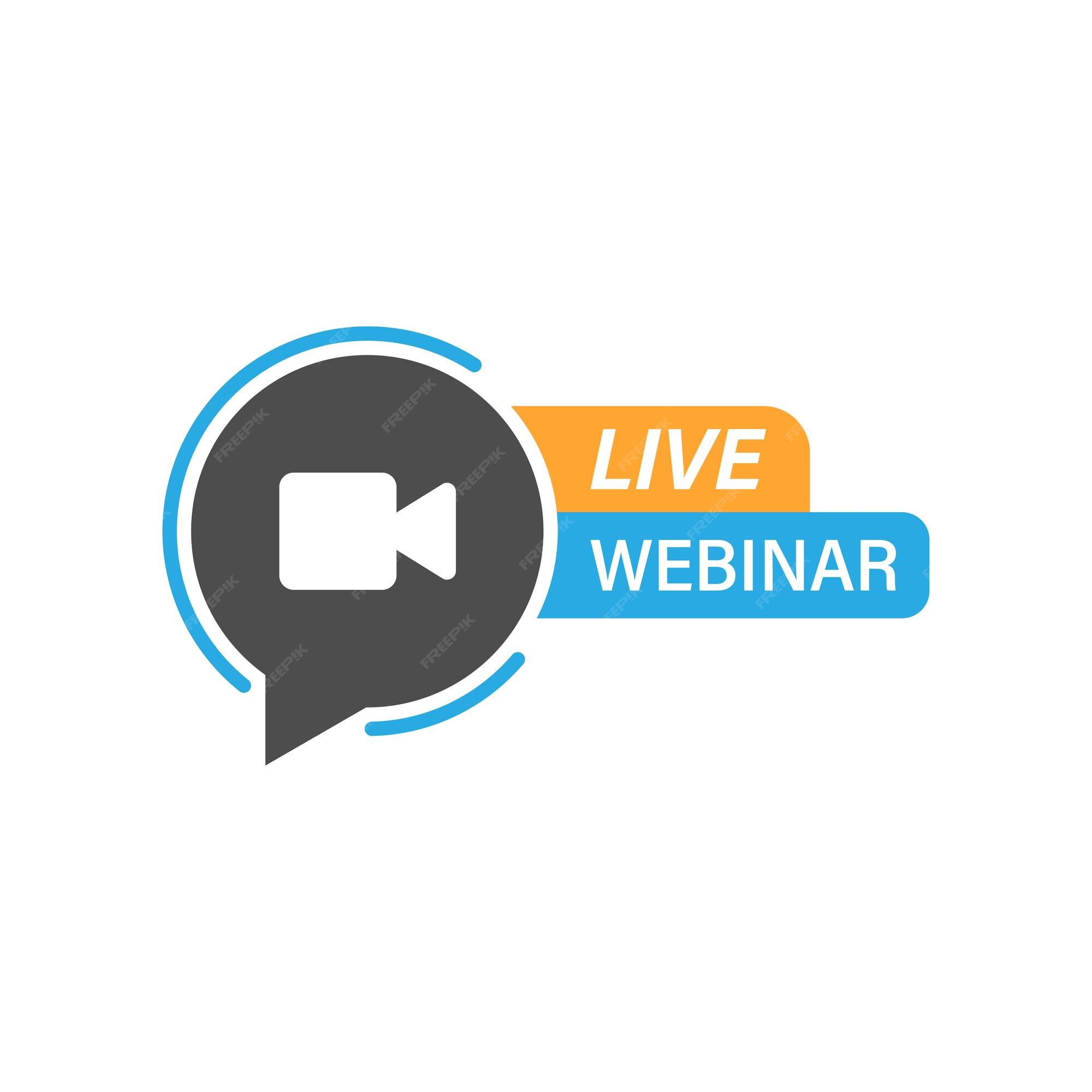 Botão webinar ao vivo. ícone de cor azul para curso online, educação a  distância, vídeo-aula, conferência em grupo na internet, teste de  treinamento. webinar ao vivo com microfone, ícones de transmissão