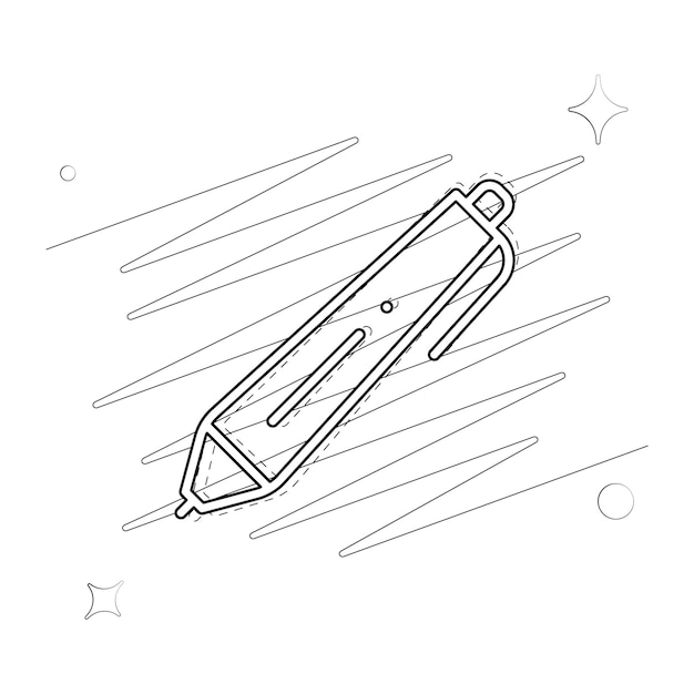Ícone delineado ilustrado vetorial para caneta com rabiscos e estrelas