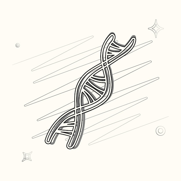 Vetor Ícone delineado ilustrado vetorial para espiral de dna com rabiscos e estrelas