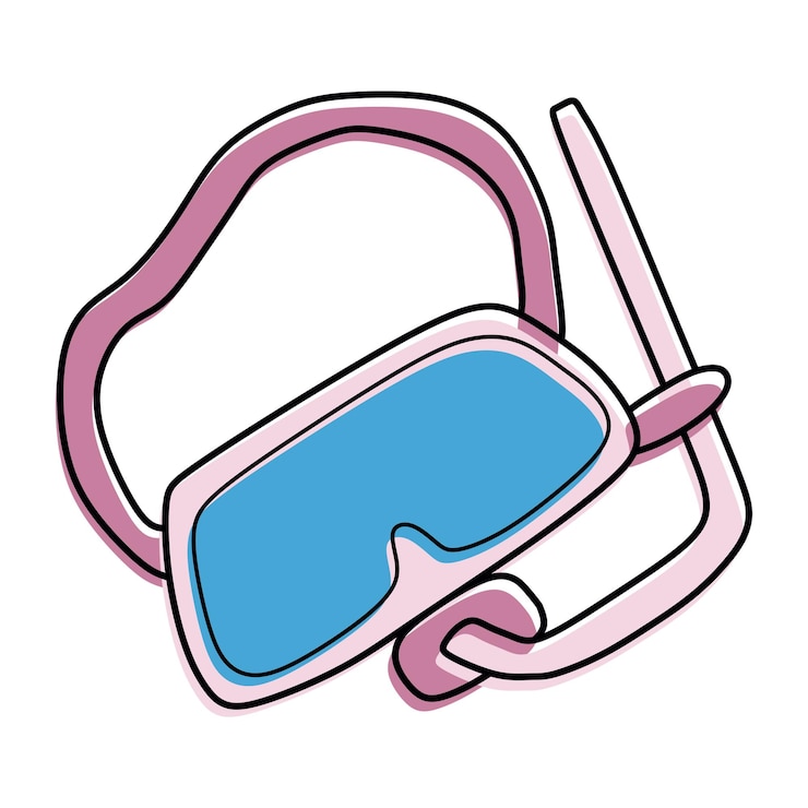 Vetor ícone desenhado à mão de máscara de mergulho em estilo doodle isolado em fundo branco óculos vetoriais vestuário esportivo para nadadores e mergulhadores ilustração de conceito de atividade de férias e esportes para cartaz de logotipo