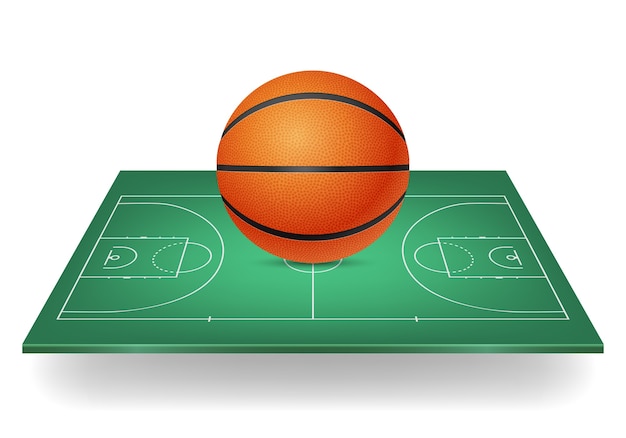 Ícone do basquete - bola em uma quadra verde.