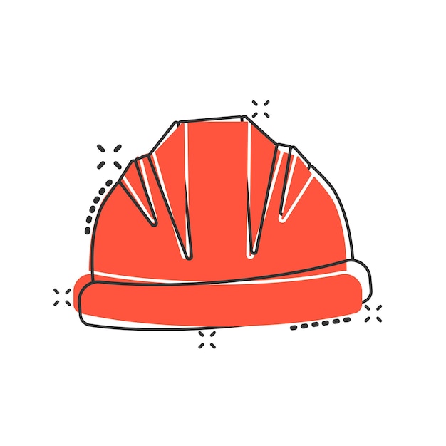 Vetor Ícone do capacete de construção em estilo cômico boné de segurança cartoon ilustração vetorial em fundo isolado chapéu de trabalhador respingo efeito sinal conceito de negócio