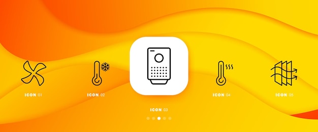 Vetor Ícone do conjunto de controle de temperatura do ar exaustor de termômetro de ventilador ar frio setas condicionador conceito de circulação de ar linha do tempo infográfico com ícones e 5 etapas ícone de linha vetorial para negócios