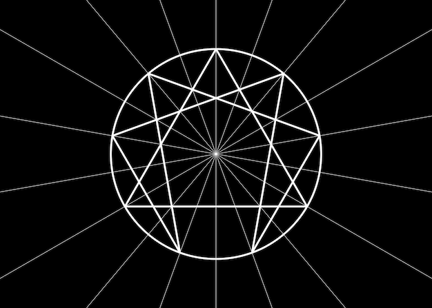 Vetor Ícone do eneagrama, geometria sagrada, modelo de logotipo de diagrama branco, ilustração vetorial isolada em preto