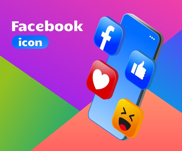 Ícone do facebook com logotipo 3d com smartphone