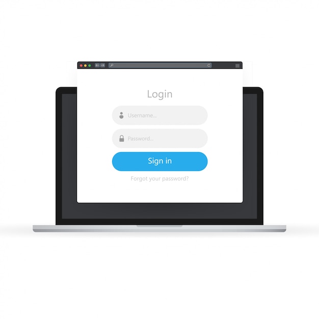 Vetor Ícone do formulário de logon. página de formulário de login no laptop.