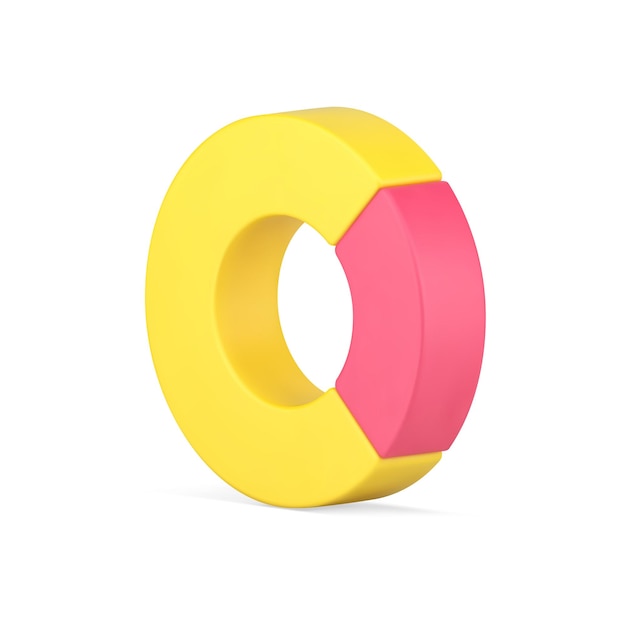 Ícone do gráfico de pizza 3d círculo infográfico amarelo com parte destacada rosa