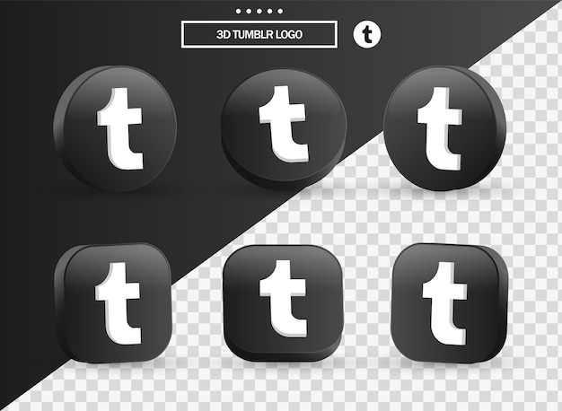 Ícone do logotipo 3d tumblr em moderno círculo preto e quadrado para logotipos de ícones de mídia social