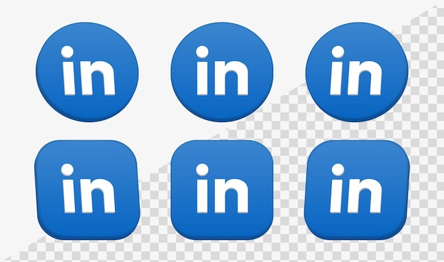 ícone do logotipo do linkedin 3d em quadros de círculo e quadrado para logotipos de plataformas de rede de ícones de mídia social