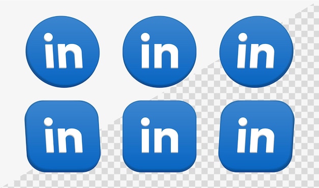 Ícone do logotipo do linkedin 3d em quadros de círculo e quadrado para logotipos de plataformas de rede de ícones de mídia social