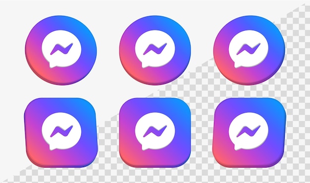 Ícone do logotipo do messenger 3d em quadros de círculo e quadrado para logotipos de plataformas de rede de ícones de mídia social