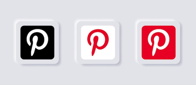 Ícone do logotipo do pinterest neumórfico para logotipos de ícones de mídia social populares em botões de neumorfismo