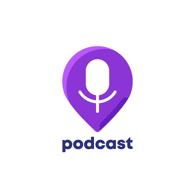 Ícone do logotipo do podcast com marcador de pino em branco