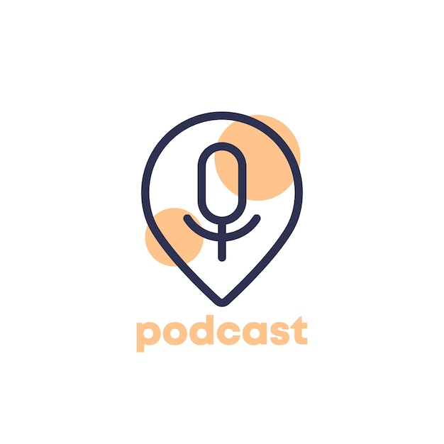 Ícone do logotipo do podcast com marcador de pino, vetor