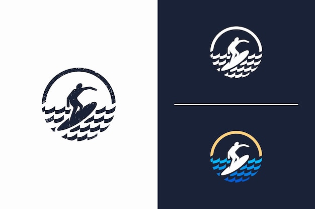 Ícone do logotipo do surfista com forma de círculo