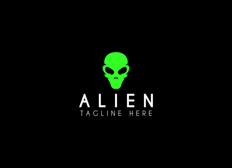Ícone do logotipo do vetor de cabeça alienígena Desenho do logótipo do vector de cabeza alienígena verde