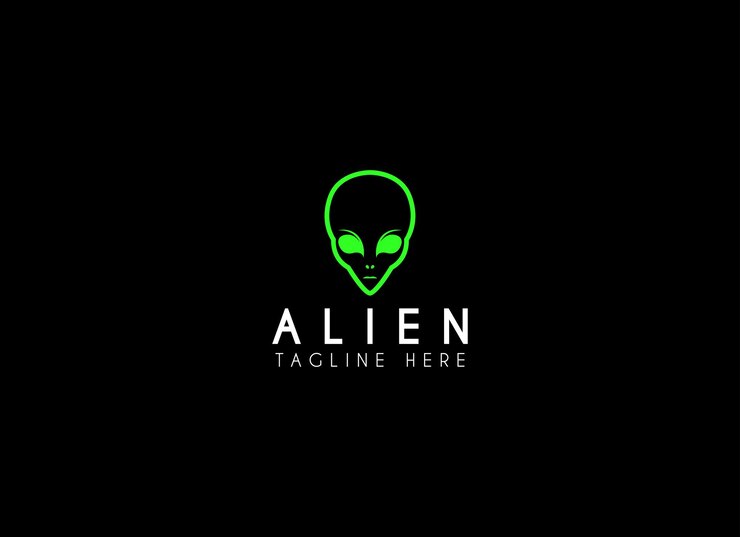 Ícone do logotipo do vetor de cabeça alienígena Desenho do logótipo do vector de cabeza alienígena verde