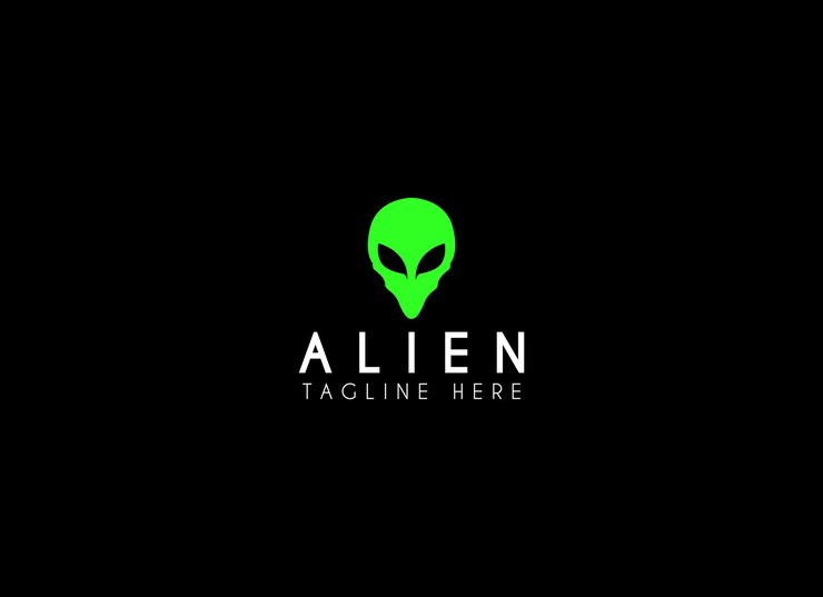 Ícone do logotipo do vetor de cabeça alienígena Desenho do logótipo do vector de cabeza alienígena verde