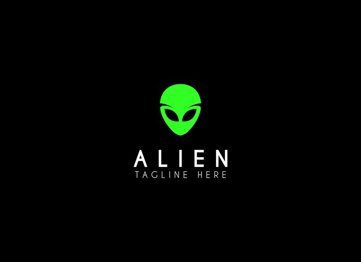 Ícone do logotipo do vetor de cabeça alienígena Desenho do logótipo do vector de cabeza alienígena verde