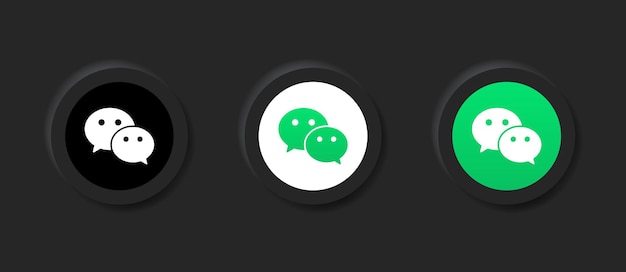 Ícone do logotipo do wechat neumórfico em botão preto em logotipos de ícones de mídia social em botões de neumorfismo