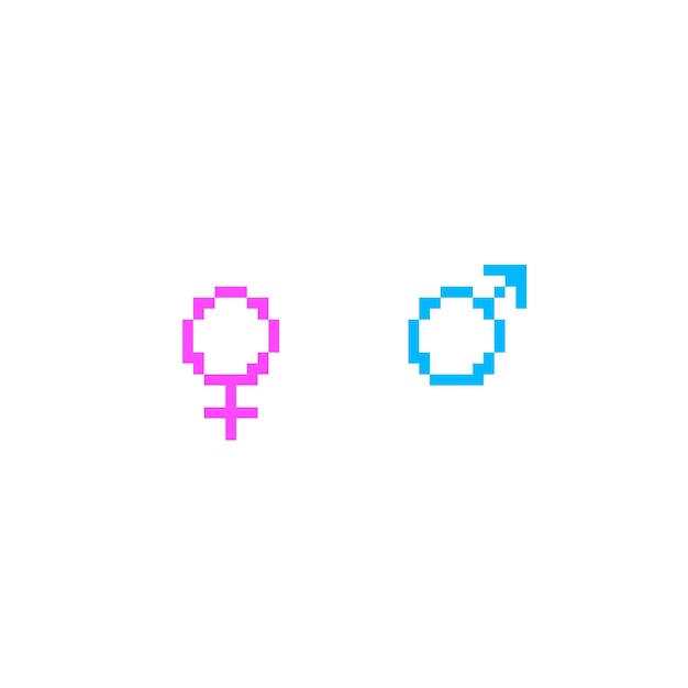 Vetor Ícone do logotipo masculino e feminino em pixel art