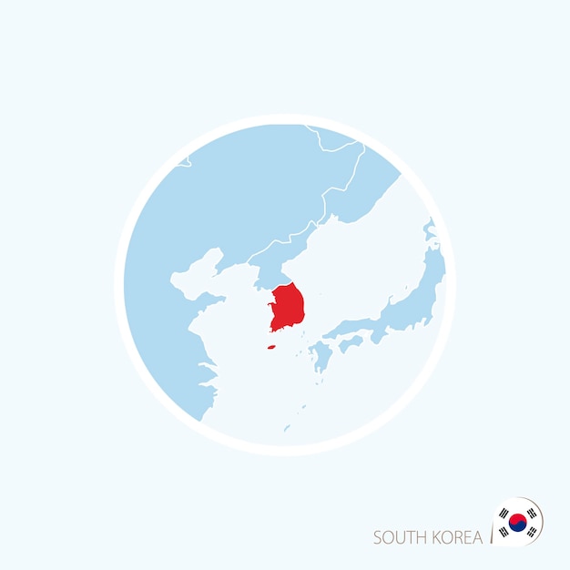 Ícone do mapa da coreia do sul mapa azul da ásia oriental com destaque da coreia do sul na cor vermelha