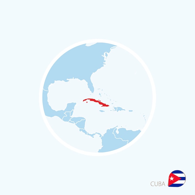 Ícone do mapa de cuba mapa azul do caribe com cuba destacada na cor vermelha
