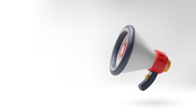 Ícone do megafone 3d no modelo branco para o conceito de banner, anúncio e discurso de promoção online.