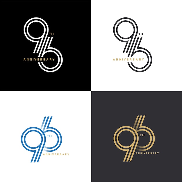 Vetor Ícone do número do vetor de aniversário de 96 anos etiqueta do logotipo do aniversário preto branco e cores com número de faixa