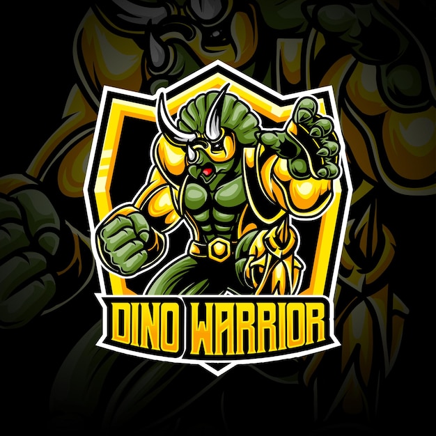 Ícone do personagem dino warrior com logotipo da espot