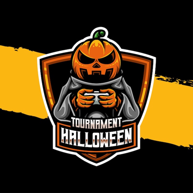Ícone do personagem do logotipo esporte do torneio halloween de abóbora