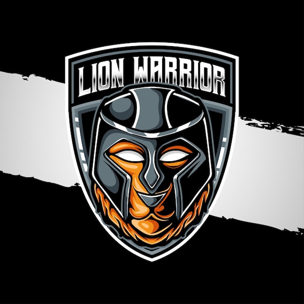 Ícone do personagem guerreiro leão com logotipo esport