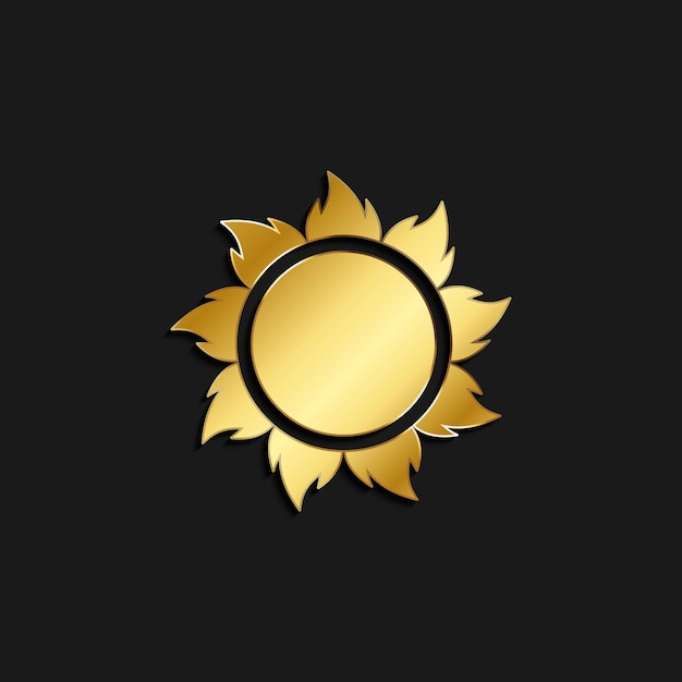 ícone do sol dourado Ilustração vetorial do estilo dourado Hora de verão em fundo escuro