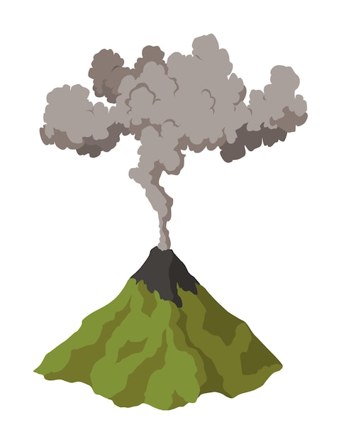 Vetor Ícone do vulcão magma natureza explodindo com fumaça um elemento de fumaça de atividade vulcânica despertada erupção do vulcão ilustração plana do vetor dos desenhos animados isolada