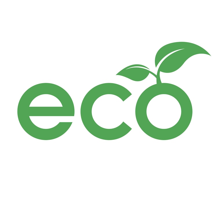 Vetor ícone ecológico com letras verdes e 2 folhas em um fundo branco