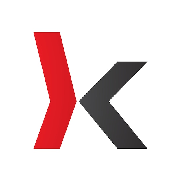 Ícone em forma de letra k com setas minúsculas vermelhas e pretas