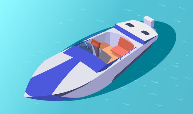 Ícone isométrico de iates Navio de viagem Barco de cruzeiro marítimo de luxo Iatismo Embarcação 3d Cruzeiro marítimo de pesca Turismo transporte de água para rio ou lago Ilustração vetorial