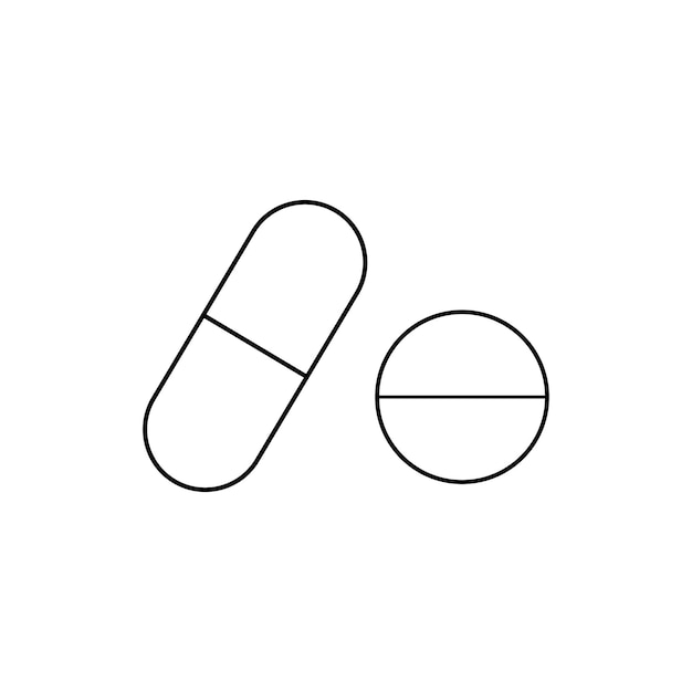 Ícone médico simples de pílulas em estilo de linha moderno isolado em fundo branco para aplicativos da web e dispositivos móveis