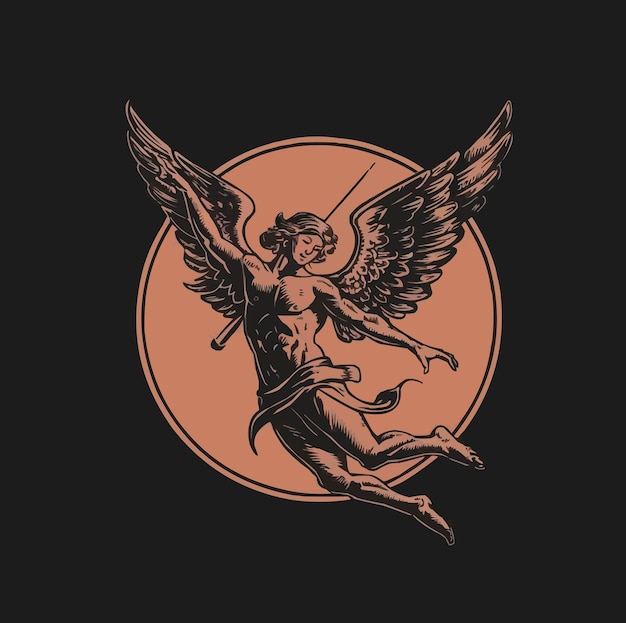Ícone minimalista plano de anjo voador masculino