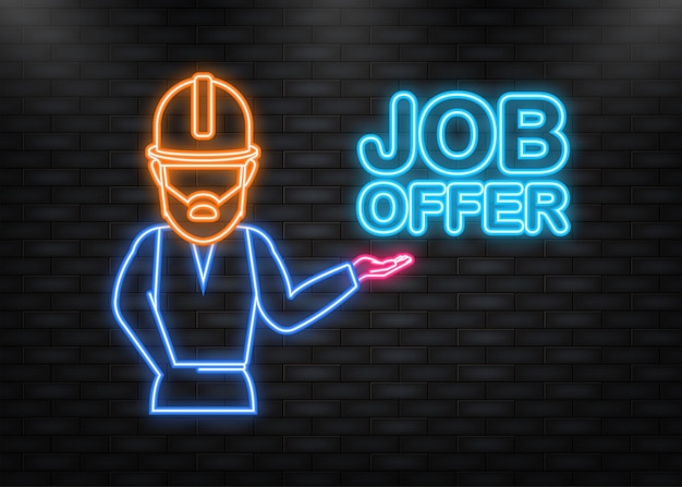 Ícone para web design com oferta de emprego ilustração vetorial de néon entrevista de emprego