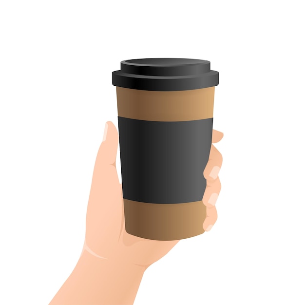 Ícone plano com xícara de café com a mão Ilustração plana Café para viagem Ilustração vetorial