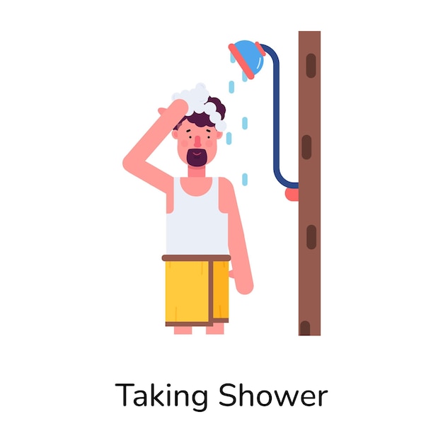 Ícone plano da moda de uma pessoa tomando banho