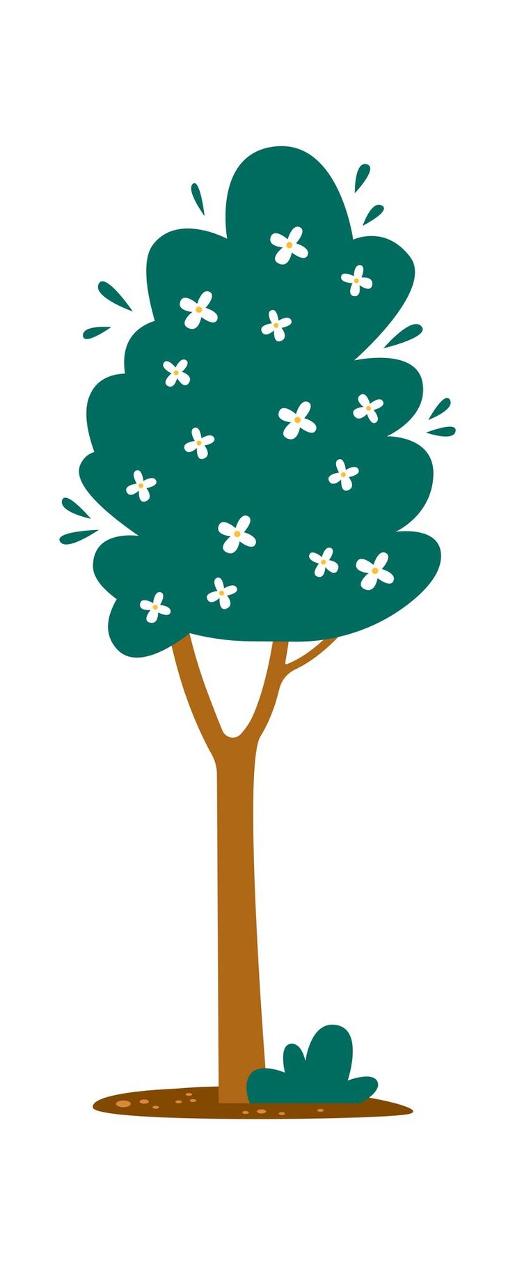 Vetor ícone plano de árvore florescente de desenho animado pequenas flores de primavera