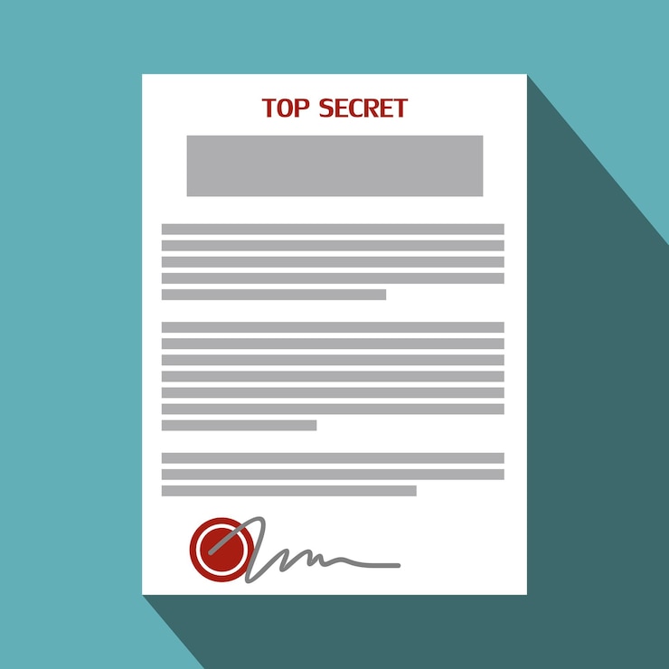 Vetor ícone plano de documento extremamente secreto em um fundo azul