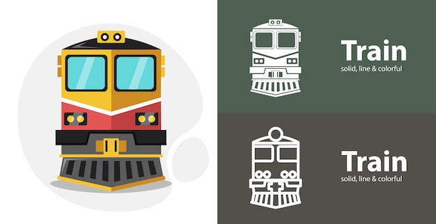 Ícone plano de ferramenta isolada de trem com ícones de linha sólida de trem