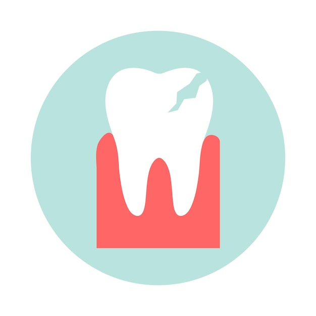 Ícone plano de vetor de dente rachado problema dentário