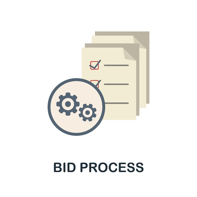 Ícone plano do processo de licitação sinal simples da coleção do processo de aquisição ilustração do ícone do processo de licitação criativo para infográficos de web design e muito mais