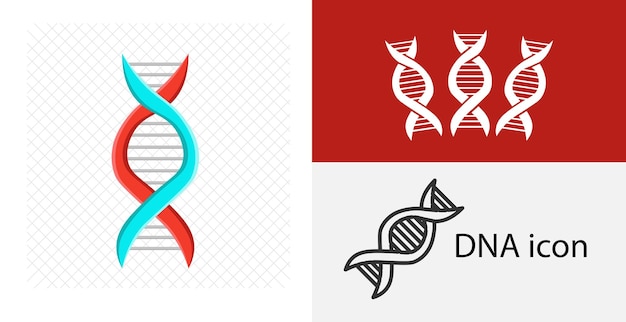 Ícone plano isolado de dna sólido e elemento de design de medicina de linha