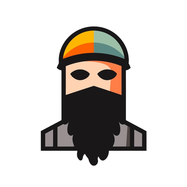 Ícone plano vetorial de um homem barbudo usando capacete em estilo plano e minimalista